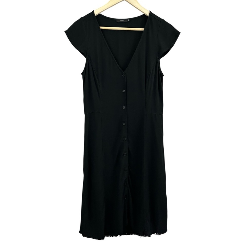 Talula Black V-Neck Midi Button Dress